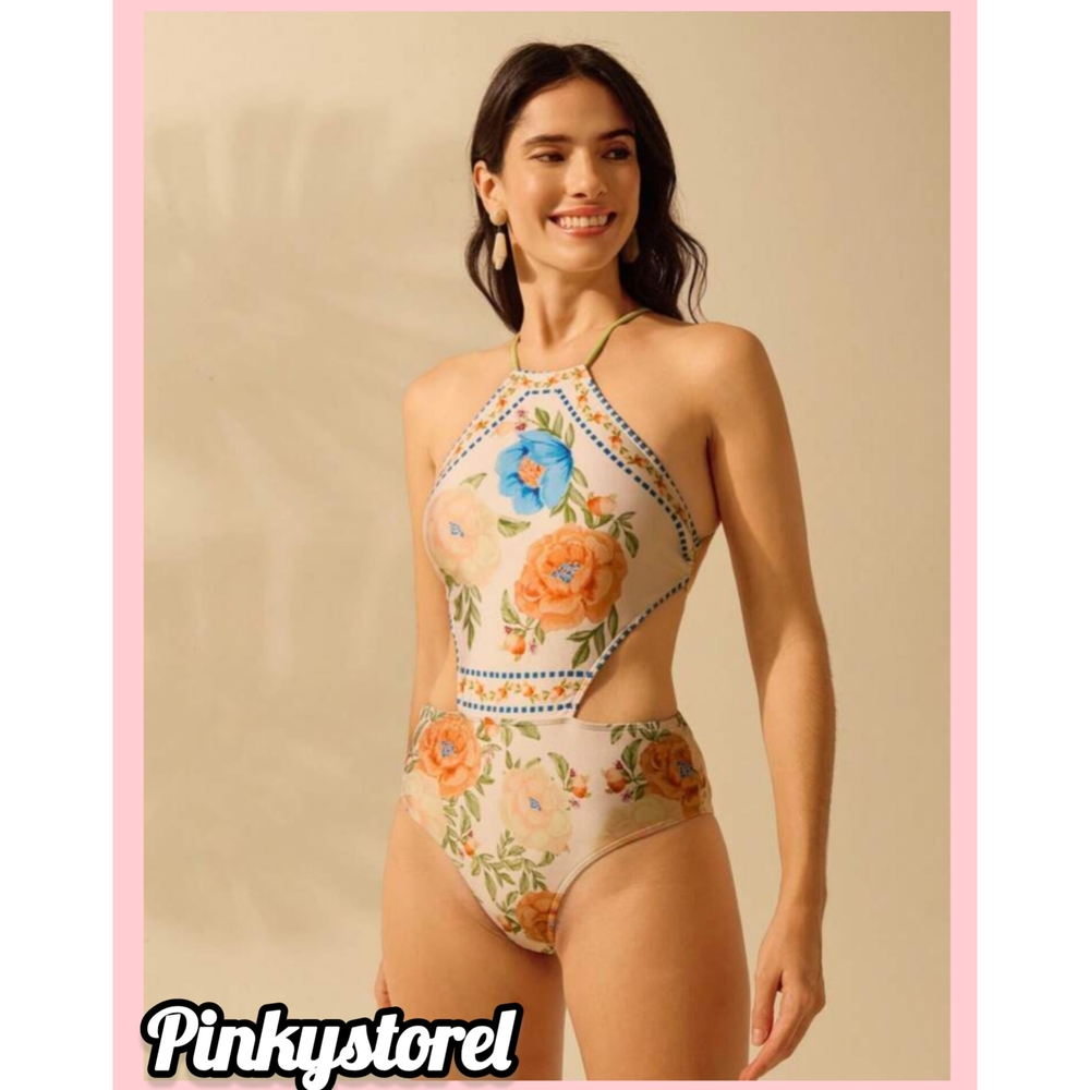 Floral Halter One-Piece Swimsuit - Picture 6 of 8